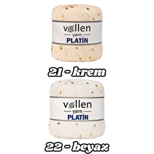 Platin Renkli Pullu El Örgü İpi – 50 Gr  110 M| Tığ Ve Şiş Uyumlu | Simli Yapıda Yüksek Kaliteli El İşi İpliği Krem