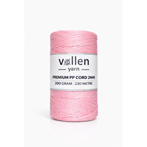 200gr/230m Premium Polyester Makrome Ipi 2mm,supla Ve Çanta Ipi Pudra Pembe