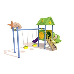 Çocuk Oyun Parkı 2 Kaydıraklı - 2'li Salıncaklı Ev Temalı Model