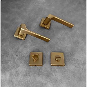 Zey Mat Altın Kare Rozetli Wc Banyo Kapı Kolu 1 Takım Altın