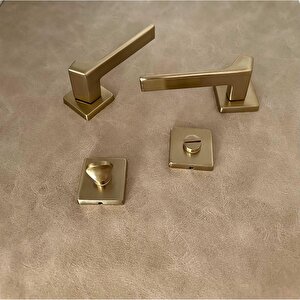 Zey Mat Altın Kare Rozetli Wc Banyo Kapı Kolu 1 Takım Altın