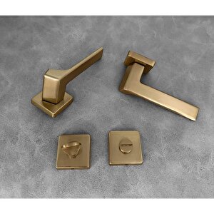 Zey Mat Altın Kare Rozetli Wc Banyo Kapı Kolu 1 Takım Altın