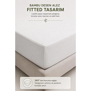 Bambu Desen Sıvı Geçirmez Alez – Ultra Sessiz Fitted Yatak Koruyucu, Nefes Alabilen Premium 90x190 cm