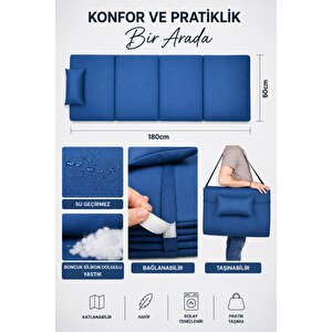 2 Adet Taşınabilir Katlanır Plaj Havuz Minderi, Şezlong Minderi Kamp Yatağı Mavi/mavi 8899-8899 Mavi