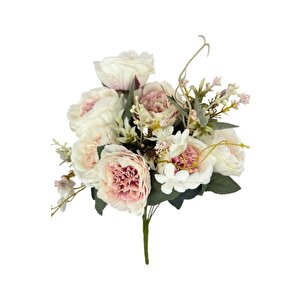 Yapay Çiçek Soft Pembe 10dallı Katmerli Gelincik Karışık Aranjman Demeti 45*25cm