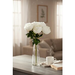 Yapay Çiçek Beyaz 9lu Şakayık Demeti Buket 40*25cm