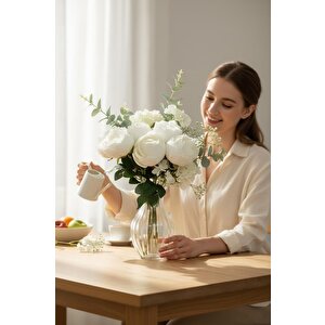 Yapay Çiçek Beyaz 9lu Şakayık Demeti Buket 40*25cm