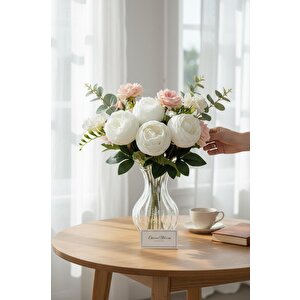 Yapay Çiçek Beyaz 9lu Şakayık Demeti Buket 40*25cm