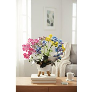 Yapay Çiçek Renkli Orkide Salon Çiçeği Zigon Saksıda Yapay Bitki 45*45cm