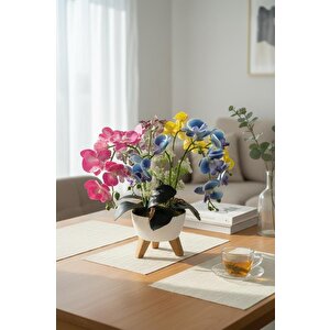 Yapay Çiçek Renkli Orkide Salon Çiçeği Zigon Saksıda Yapay Bitki 45*45cm