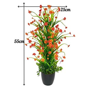 Yapay Çiçek Siyah Saksıda Turuncu Papatya Ağacı 55cm