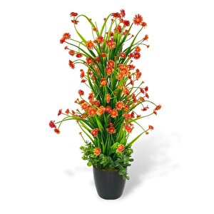 Yapay Çiçek Siyah Saksıda Turuncu Papatya Ağacı 55cm