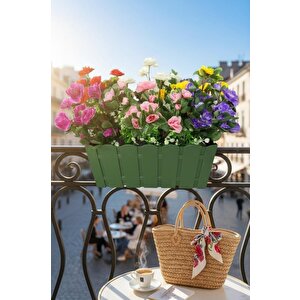 Yapay Çiçek Yeşil Balkon Saksıda Küpeşte Askılı Açelya Çiçeği Karışık Renkli Çiçek Sepeti 50cm