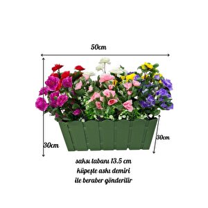 Yapay Çiçek Yeşil Balkon Saksıda Küpeşte Askılı Açelya Çiçeği Karışık Renkli Çiçek Sepeti 50cm