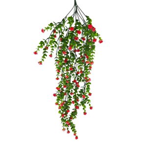 Yapay Çiçek Kırmızı Sarkan Lotus Çiçekli Okaliptus Şimşir Yapay Sarmaşık 5dal 60cm