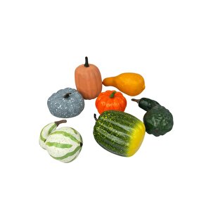 Yapay Bal Kabağı Süs Kabağı Helowen Dekoratif Kabak 7li Set 8-12cm