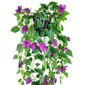 Yapay Çiçek Saksıda Mor Begonvil Çiçeği 9 Dallı 100cm Sarkan Çiçek