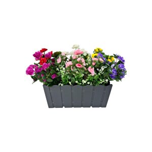 Yapay Çiçek Antrasit Balkon Saksıda Küpeşte Askılı Açelya Çiçeği Karışık Renkli Çiçek Sepeti 50cm