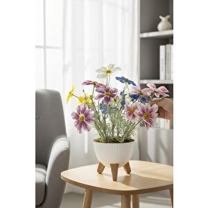 Yapay Çiçek Renkli Gerbera Papatya Salon Çiçeği Zigon Saksıda Yapay Bitki 50*40cm