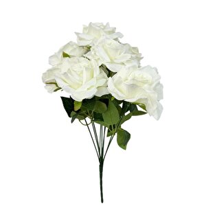 Yapay Çiçek Beyaz 9lu Gül Demeti Kumaş 40*25cm