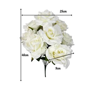 Yapay Çiçek Beyaz 9lu Gül Demeti Kumaş 40*25cm