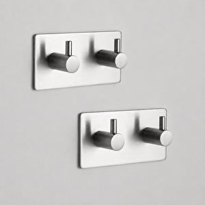 2 Adet Set- Paslanmaz Çelik Havlu / Bornoz Askısı / 2 Adet Ikili Askılık / Banyo Mutfak Havlu Askısı Inox