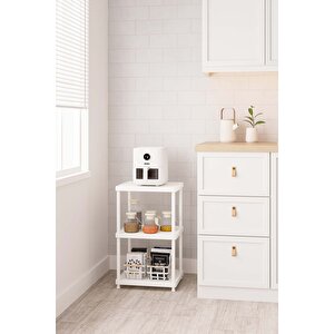 Beyaz 3 Katlı 33x40 Ekstra Geniş Düzenleyici Mutfak Ve Banyo Rafı Sehpa