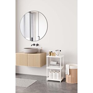 Beyaz 3 Katlı 33x40 Ekstra Geniş Düzenleyici Mutfak Ve Banyo Rafı Sehpa