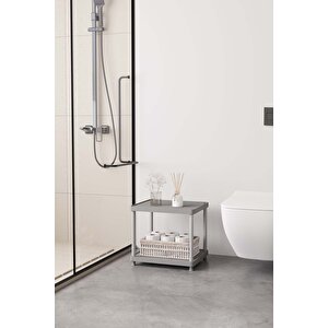 Gri 2 Katlı 33x40 Ekstra Geniş Düzenleyici Mutfak Ve Banyo Rafı Sehpa