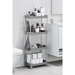 Gri 4 Katlı Tekerlekli Düzenleyici Mutfak Ve Banyo Rafı Vesken