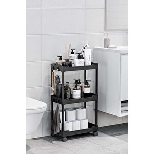 Siyah 3 Katlı Tekerlekli Düzenleyici Mutfak Ve Banyo Rafı Vesken