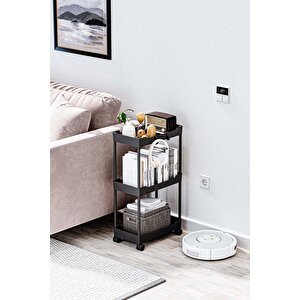 Siyah 3 Katlı Tekerlekli Düzenleyici Mutfak Ve Banyo Rafı Vesken