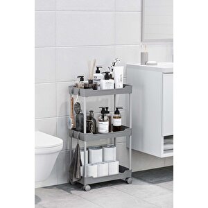 Gri 3 Katlı Tekerlekli Düzenleyici Mutfak Ve Banyo Rafı Vesken