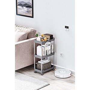 Gri 3 Katlı Tekerlekli Düzenleyici Mutfak Ve Banyo Rafı Vesken