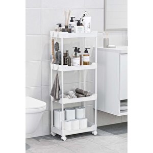 Beyaz 4 Katlı Tekerlekli Düzenleyici Mutfak Ve Banyo Rafı Vesken