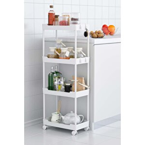 Beyaz 4 Katlı Tekerlekli Düzenleyici Mutfak Ve Banyo Rafı Vesken