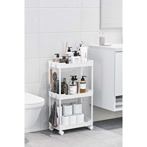 Beyaz 3 Katlı Tekerlekli Düzenleyici Mutfak Ve Banyo Rafı Vesken