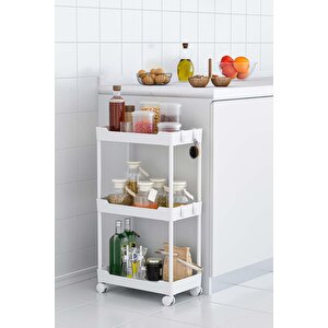 Beyaz 3 Katlı Tekerlekli Düzenleyici Mutfak Ve Banyo Rafı Vesken