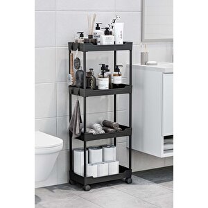 Siyah 4 Katlı Tekerlekli Düzenleyici Mutfak Ve Banyo Rafı Vesken