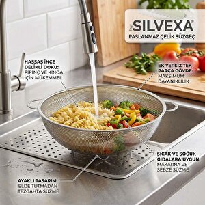 Çelik Süzgeç Kulplu Paslanmaz Makarna - Sebze Süzgeci 19 Cm