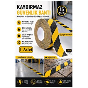 Merdiven Kaydırmaz Bant Sarı Siyah 25mm 1 Adet Mas Güvenlik Uyarı Bandı 15 Metre 2.5 Cm Yapışkanlı Basamak Mermer Beton