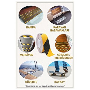 Merdiven Kaydırmaz Bant Sarı Siyah 25mm 1 Adet Mas Güvenlik Uyarı Bandı 15 Metre 2.5 Cm Yapışkanlı Basamak Mermer Beton