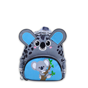 Anaokulu Kız Erkek Çocuk Sırt Çantası Sevimli Koala Figürlü Gri Mavi Desenli