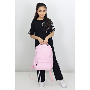 Açık Pembe Sırt Çantası Kız Çocuk Çok Gözlü Geniş İç Hacimli Okul Ve Günlük Kullanım Çantası