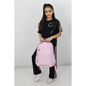 Pudra Pembe Okul Çantası Kız Çocuk Bölmeli Geniş Hacimli Dayanıklı Ortaokul Lise Günlük Sırt Çantası