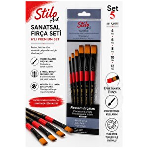 Profesyonel Resim Fırça Seti 6 Lı Kesik Uçlu 1 Paket Stilo Set 5 Sentetik Kaliteli Ressam Fırça Seti Akrilik Guaj Yağlı