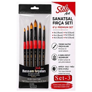 Profesyonel Resim Fırça Seti 6 Lı Yuvarlak 1 Paket Stilo Set 3 Sentetik Kaliteli Ressam Fırça Seti Akrilik Guaj Yağlı