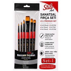 Profesyonel Resim Fırça Seti 6 Lı Yuvarlak Ve Kesik Uçlu 1 Paket Stilo Set 1 Sentetik Kaliteli Ressam Fırça Seti Akrilik