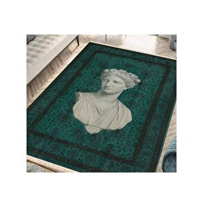 Zümrüt Yeşi̇li̇ Mi̇toloji̇k Büst Tasarimli Eski̇tme Dekorati̇f Dokuma Taban Hali, 333 Yng, 180x280 Cm