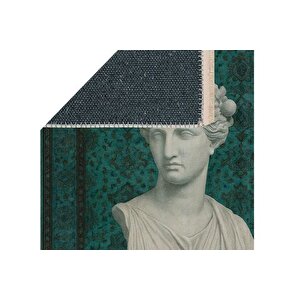 Zümrüt Yeşi̇li̇ Mi̇toloji̇k Büst Tasarimli Eski̇tme Dekorati̇f Dokuma Taban Hali, 333 Yng, 180x280 Cm